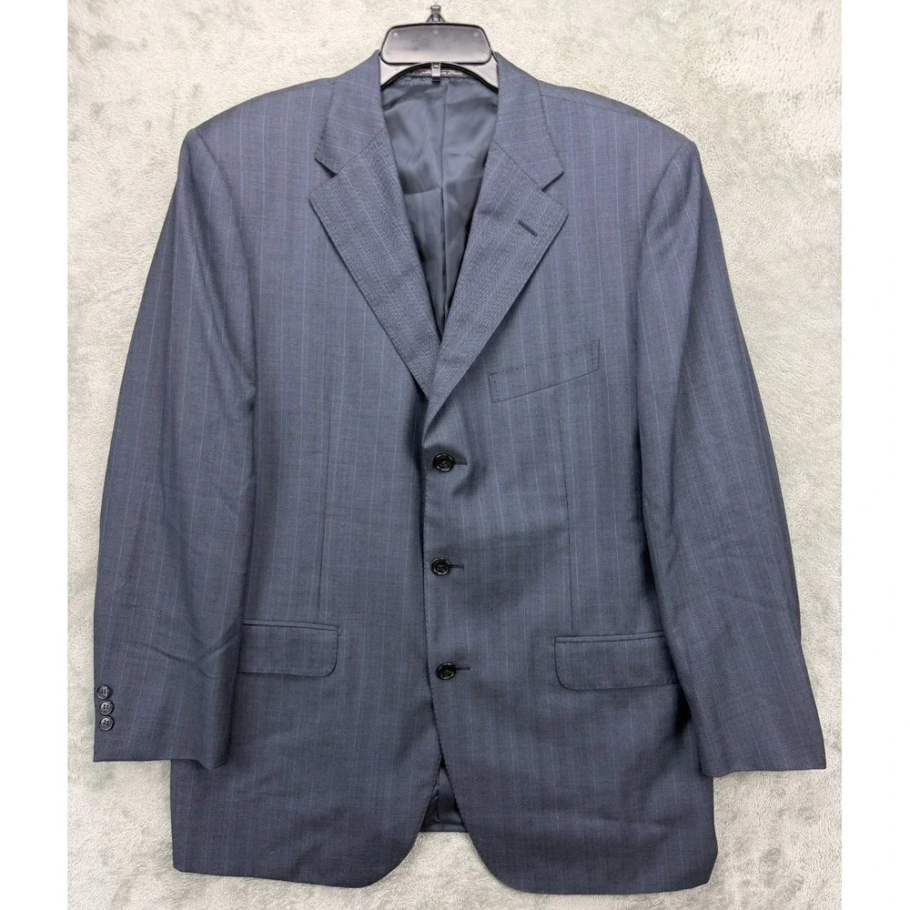 Corneliani Men's Blazer‎ 54R Navy Striped 100% Virgin Wool 3-Button